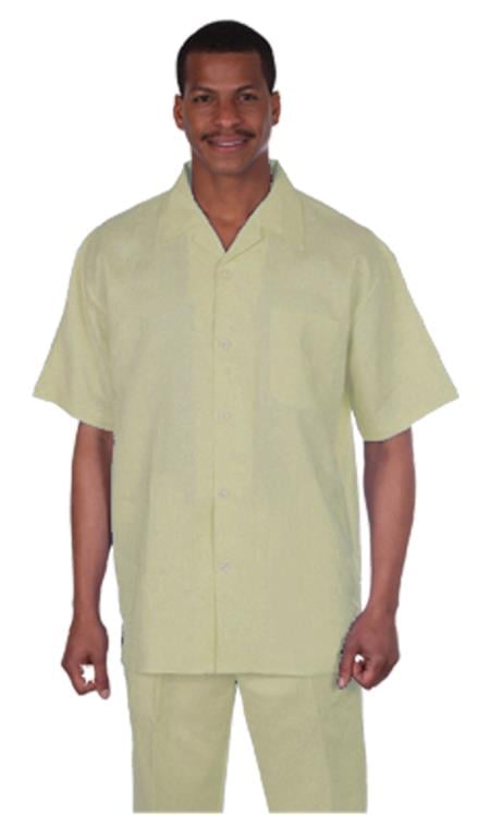Mens walking suits casual two piece sets Summer Short Sleeve Shirt & Pants Casual Two Piece Mens Walking Outfit For Sale Pant Sets Casual Suit Set Men's Suit 100% Mens Linen Suit - Fabric â€“ Cream
