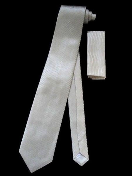 Neck Tie W Hankie Ivory Hidden Design - Men's Neck Ties - Mens Dress Tie - Trendy Mens Ties