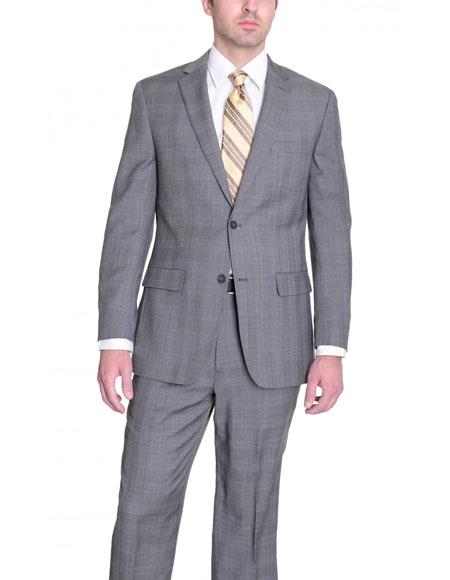 Men's Light Gray Glen Plaid Wool Classic Fit 2 Button Suit