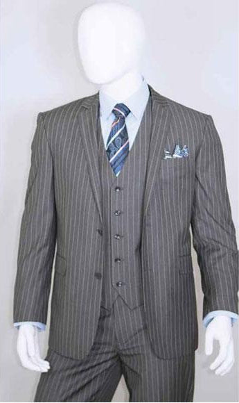 2 Buttons With Vest 3 Pieces Medium Grey PinStripe