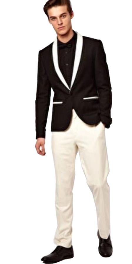 Men's Shawl Lapel Button Closure Black Tuxedo Suit