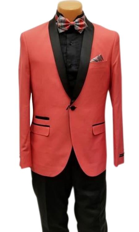 Men's One Button Shawl Lapel Coral Prom 2026 Wedding Tuxedo Jacket & Pants Perfect for Prom 2026 & Wedding