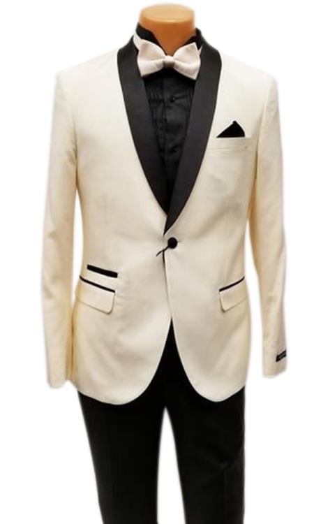 Men's One Button Shawl Lapel Ivory Prom 2026 Wedding Tuxedo Jacket & Pants Perfect for Prom 2026 & Wedding
