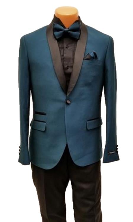 Men's One Button Shawl Lapel Teal Prom 2025 Wedding Tuxedo Jacket & Pants Perfect for Prom 2025 & Wedding