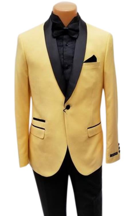 Men's One Button Shawl Lapel Yellow Prom 2025 Wedding Tuxedo Jacket & Pants Perfect for Prom 2025 & Wedding