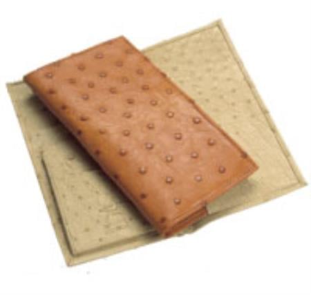 Men's Genuine Exotic Animal Skin Full Quill Ostrich Checkbook Black,Cognac,Bone,Buttercup,Kango