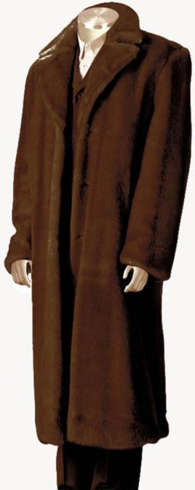 Mens Overcoat Mens Dress Coat Faux Fur Full Length Coat Brown mensusa
