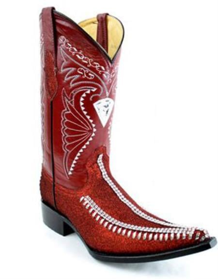 Bota Vaquera Fashion Tejida Diamantada Rojo