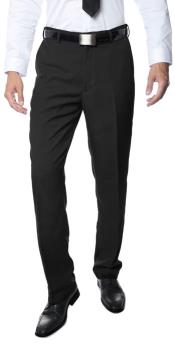 Men's Black Classic Regular Fit Flat Front Dress Pants — Menssuitsatlanta