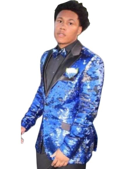 Sequin Men's Royal Blue Glitter Sparkly Sequin Shiny Tuxedo Blazer