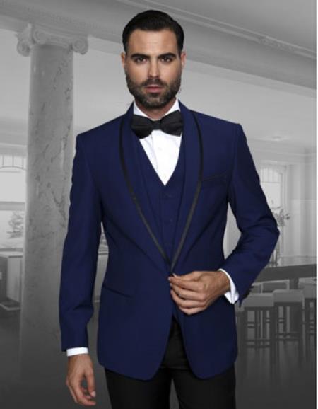 Men's Black Trim Lapel Two toned Sapphire Fashion Tux by Statement Suits Clothing Confidence