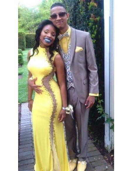 Gray Tuxedo Silver and Black Trim Lapel Vested Suit