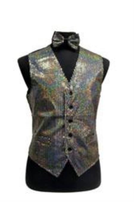 Dress Tuxedo Wedding Vest/Tie/Bowtie Sets (Champagne Tone on Tone) Buy 10 of same color Tie For $25 Each - Men's Neck Ties - Mens Dress Tie - Trendy Mens Ties