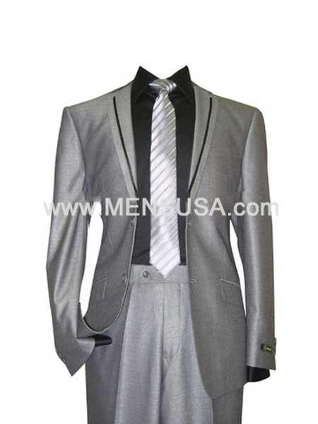 Men's Gray Tuxedo Silver Grey Tux ~ Black Lapel Wedding Groom Suit