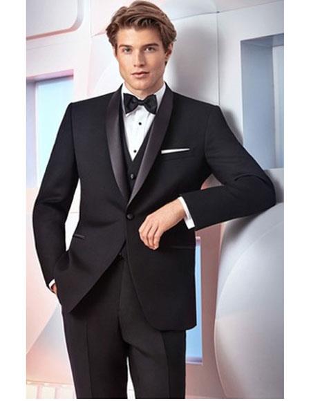 Men’s Classic Fit 1-Button Black Shawl Lapel Suit