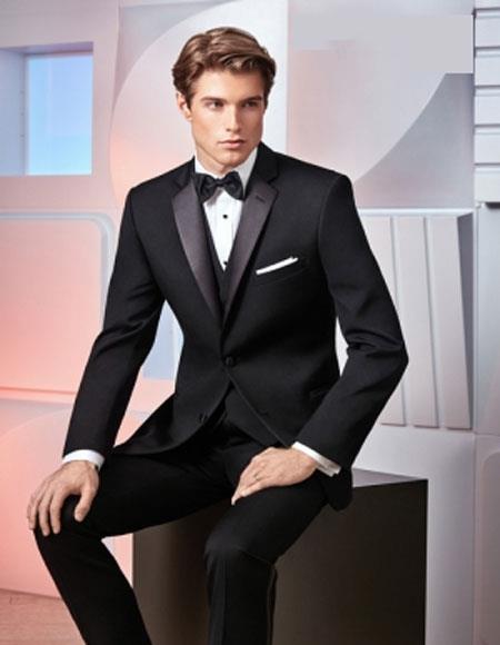 Men’s 2-Button Black Classic Fit Peak Lapel Suit