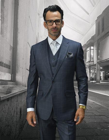 Men's Designer Patterned Texture Fabric Suits Clothing Confidence Plaid Grey 2 Button Fine Brands Best Italian Style Cut Suits