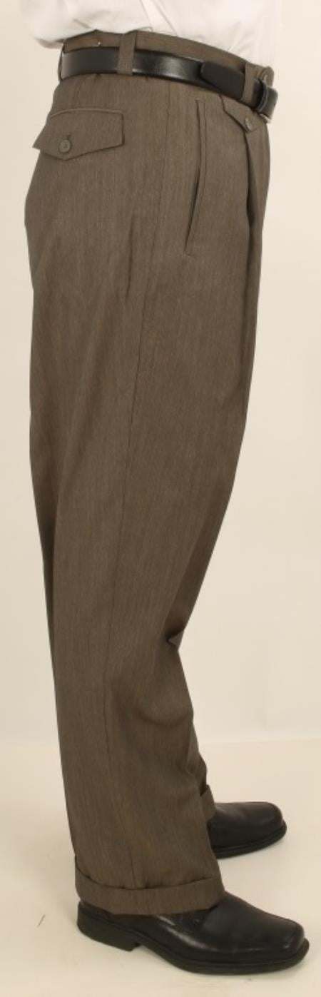 Mens Pant - Pleated Wide Leg - Grey - 100% Percent Wool Fabric