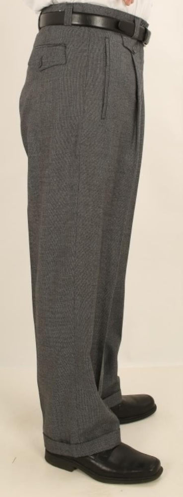Men's Wide Leg Single Pleated Pants Gray Sharkskin Men's Wide Leg Trousers