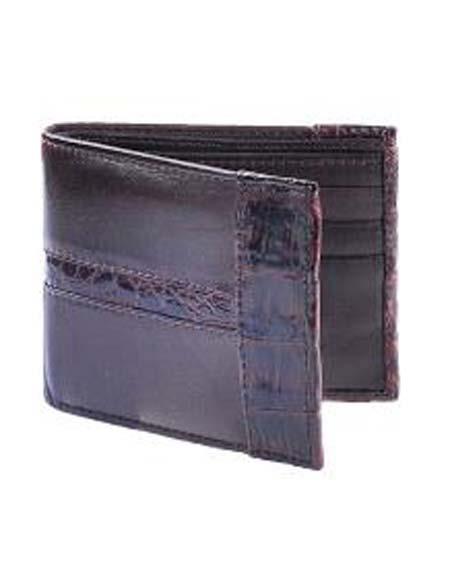 Men's Genuine Exotic Animal Skin Men's Cartera Cafe Seleccionar Piel con Caiman