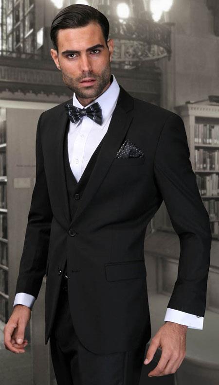 European cut style Three Piece Black Jacket & Pants Wedding - Prom 2025 Event Men's Slim Fit Suits