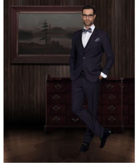 Men's 2-Button Vested 3 Pieces Slim Fitted Cut Skinny Lapel Suit Eggplant