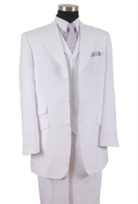 Mens Three Piece Suit - Vested Suit Mens White Impeccably hand sewn and imported 3 Button Suits