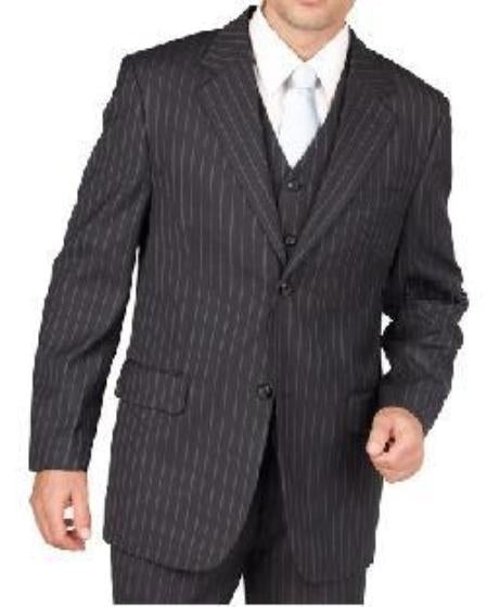 Mens Three Piece Suit - Vested Suit Mens Black Two Button Vested 3 Piece Slim Fit Suit
