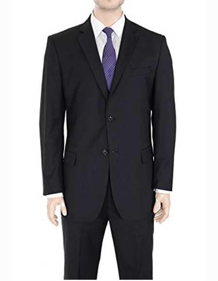 Authentic Braveman Men's Two Button Regular Fit Black Solid Suit With Flat Front Pants