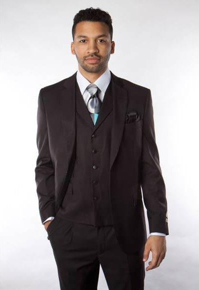 Men's Solid Black 3 Piece Vested Suit