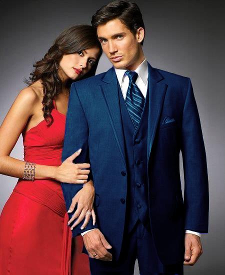 2 Btn Suit/Stage Party Fashion Tuxedo For Men Satin Trim outlines a Matching Trousers Dark Navy ~ Midnight blue - Three Piece Suit