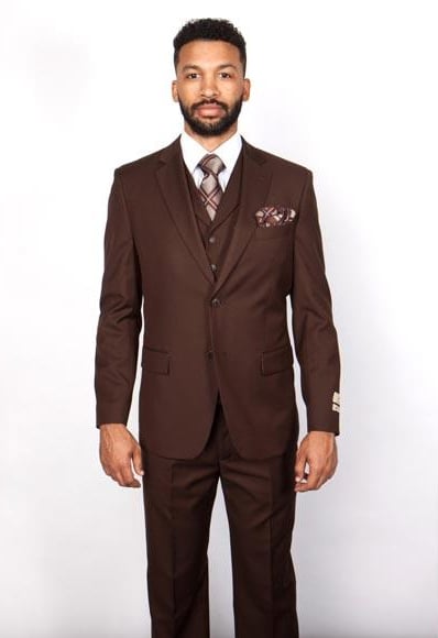 Men's Brown 5 Button Vested Suit