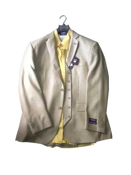 Men's Two button Vested Gold ~ Bronz ~ Camel ~ Khaki Vested 3 Piece Dress Suit - Three Piece Suit