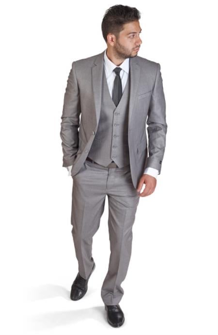 Men's 2-Buttons Silver Suits main image 0