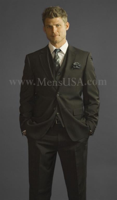 Men's  Black Pin Stripe 2-button Suit