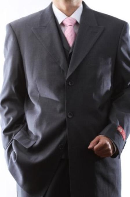 Men's Superior 150s Extra Fine Gray 3 pcs Vested Suits with Peak Lapel