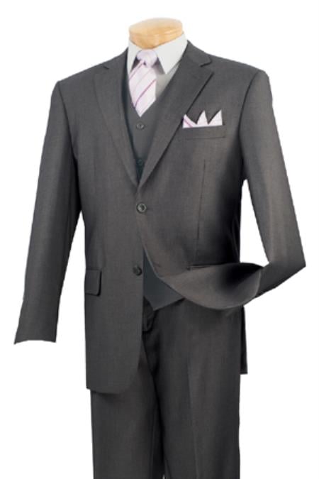 Solid Color 2 Button No Pleat 3 Piece Suit â€“ Dark Gray