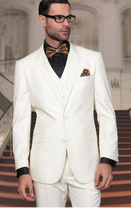 Package Deal High Quality 2-Button  Side Vented Super 120's Tuxedo + White Shirt+White Tie+White Vest