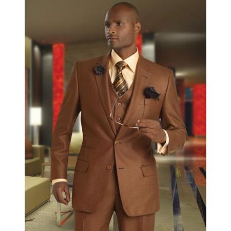 Mens Two Button Notch Lapel Fancy Vested Suit in Rust main image 1