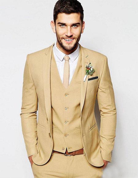 Men's Slim Fitted Euro Tapered Camel ~ Khaki ~ Bronze ~ Camel ~ Canary Color 2 Buttons Vested 3 P
