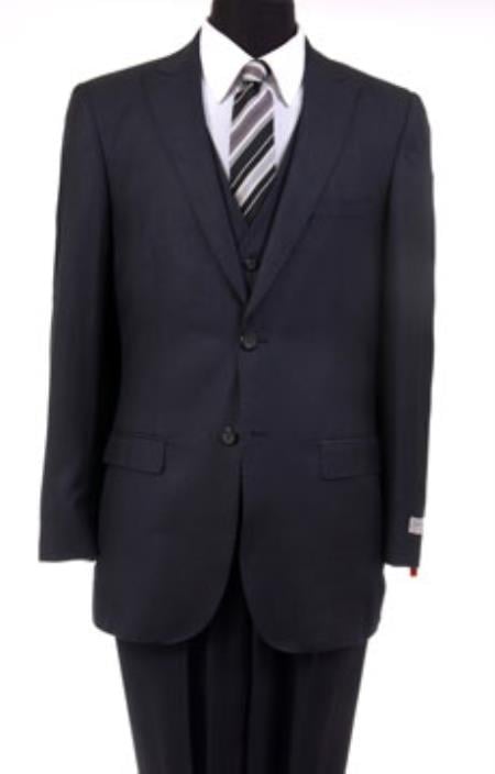 Men’s Black 3 Piece Suit with 2 Button Jacket, Vested Peak Lapel Formal Dress Suit