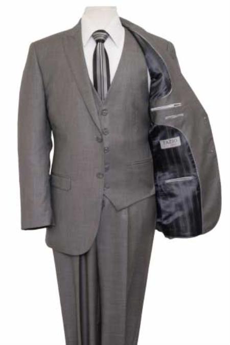 Men’s Gray 3 Piece Vested Suit with 2 Button Jacket and Peak Lapel, Formal Wedding Business Suit