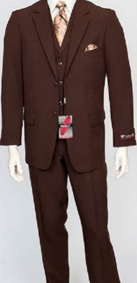 Men's Poly Poplin Brown 3 Piece Matching Vest Dress Suit
