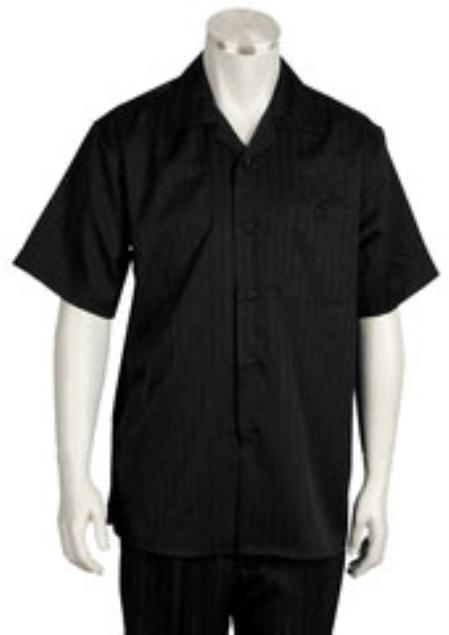 Men's Black Short Sleeve 2 Piece Casual Two Piece Mens Walking Outfit For Sale Pant Sets Set With Long Pants 100% Linen Shirt main image 0