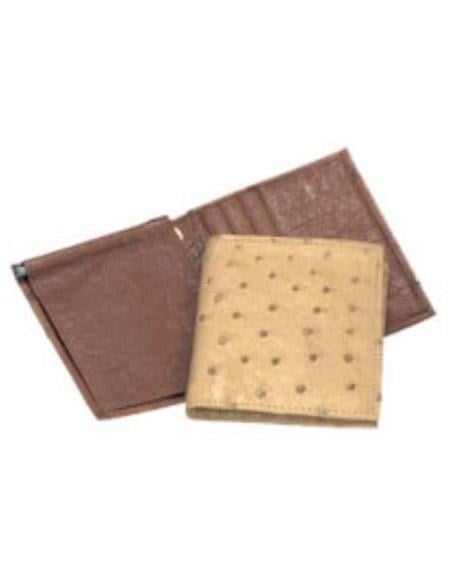Men's Genuine Exotic Animal Skin Full Quill Ostrich Moneyclip Black,Cognac,Off White Cream,Buttercup,Kango