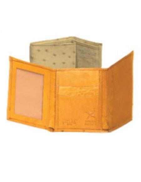 Men's Genuine Exotic Animal Skin Full Quill Ostrich Trifold Black,Cognac,Off White Cream,Buttercup,Kango
