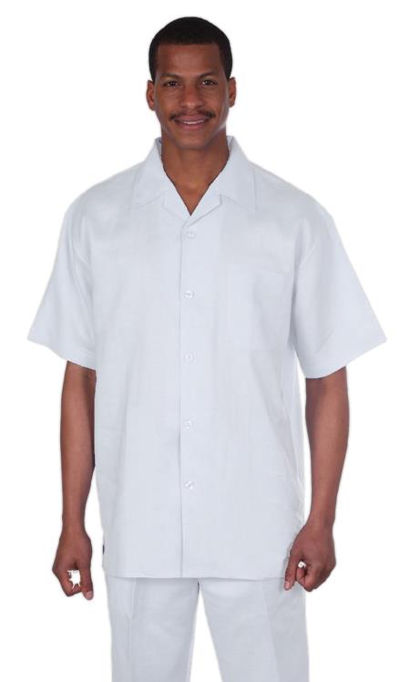 Men's Suit 100% Mens Linen Suit - Fabric Short sleeve shirt & pants â€“ Snow WhiteWalking Leisure Suit