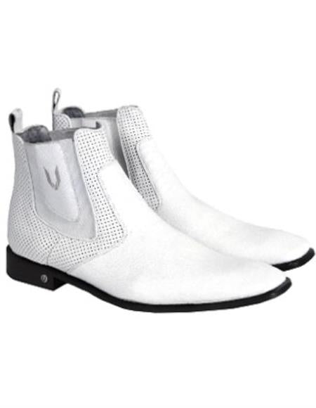 Men's Handcrafted White Vestigium Genuine Catshark Chelsea Boots