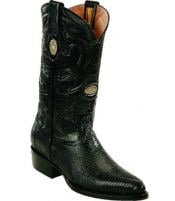 Men's White Diamonds J Toe Genuine Lizard Black Boots
