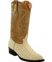 Men's White Diamonds Handcrafted Genuine Full Quill Ostrich Off White Cream Boots